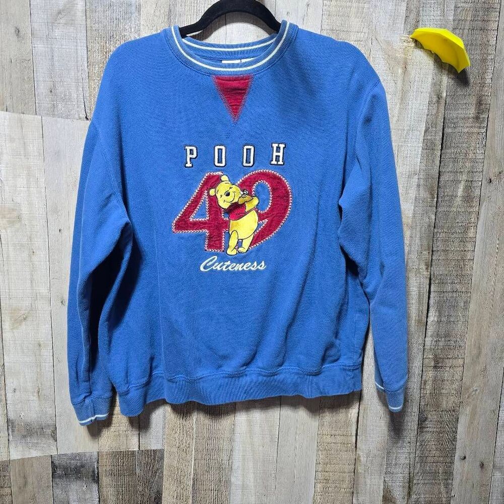 Disney Winnie The Pooh Vintage 90s Blue Patch Embroidered Sweatshirt XL Unisex